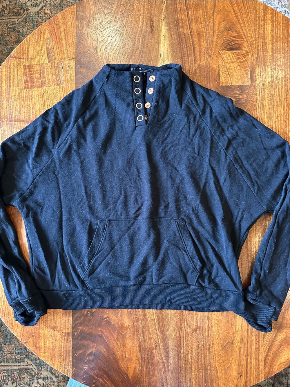 Beyond Yoga Black with Rose Gold Button-Accent Pullover